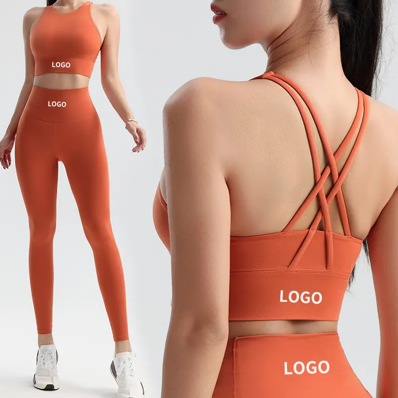 Conjunto de calçados esportivos de secagem rápida para mulheres, leggings esportivas esportivas de 2 peças para ioga e fitness, com logotipo personalizado, para exercícios de bumbum