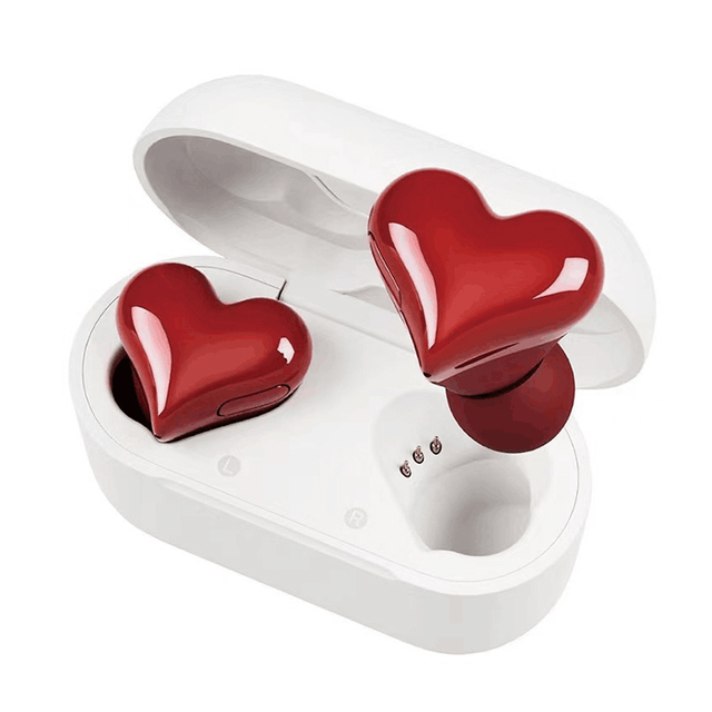 Stylish Heart Shaped Earbuds with LED Charging Case HiFi Stereo BT In-Ear Headphones Noise Cancelling Cute Creative Red Gifts