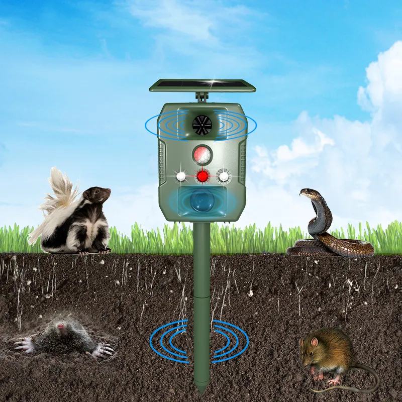 Rohs Upgraded Big Flash Solar Powered PIR Motion Sensor Ultrasonic Pest Zonar Owl Pig Mole Animal Bird Repeller For Farm Garden