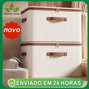 Tianshan Cotton Linen Storage <b>Box</b> With Lid Large Capacity Foldable <b>Wardrobe</b> Clothes Organizer Rectangle Solid Color - Product Image 2