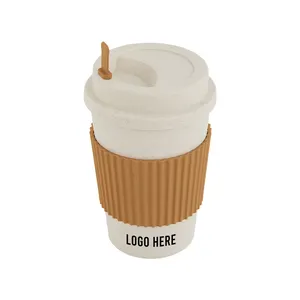 批发可重复使用的塑料咖啡杯旅行杯带盖小麦吸管杯