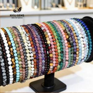กำไลข้อมือหินธรรมชาติทรงกลมขนาด 6/8/10 มม. ทำจากอาเกต ประดับด้วยคริสตัลและลูกปัด สำหรับผู้หญิงและผู้ชาย ขายดี - Product Image 1