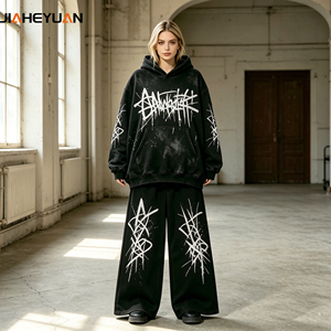 Women's High Quality 400GSM Streetwear Cropped Pullover <strong>Sweatshirt</strong> &amp; Wide Leg Pants Set Custom Fleece Loungewear - Product Image 3