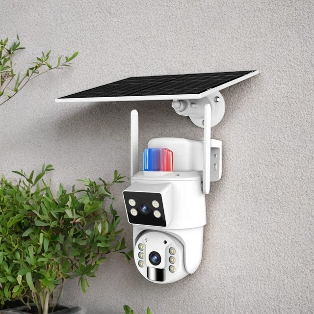 Dual Lens 4G Outdoor Solar Powered PTZ Security Camera with Night Vision Low Power Wireless IP Monitoring System