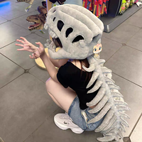 Chapeau de cosplay tête de dinosaure en peluche de velours, exosquelette, rembourré en polyester et coton PP, pour performance d'Halloween, poupée amusante