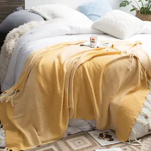 Оптовая продажа, однотонное мягкое трикотажное одеяло из 100% хлопка в форме ромба, кисточки, макраме для детей и взрослых MG