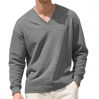 Pull en maille torsadée à col en V pour homme, de haute qualité, uni, texturé, à manches longues, chaud, respirant, pour l'automne, style décontracté professionnel, basique, ODM