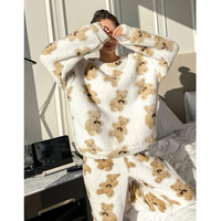 Ensemble de pyjama pour femme en peluche douce et mignonne, nouveau style automne-hiver, coupe ample, polaire corail, épais et chaud, vêtements de maison.