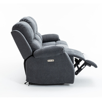 Canapé 3 places moderne avec fonction relaxante, revêtement en lin, commande électrique, et ports USB