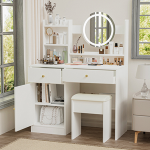 Table de toilette avec miroir pour chambre à coucher, style nordique, prix bas, LED, 4 tiroirs, blanc, meubles d'hôtel, coiffeuse pour le maquillage - Product Image 3