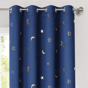 星空主题窗帘索环顶部窗户处理，带闪烁的金星遮光窗帘，适用于客厅儿童房