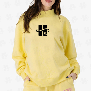 Sweat-shirt en molleton de coton français de haute qualité pour femme, col montant, broderie personnalisée, grandes tailles, vente en gros - Product Image 2