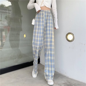 <span class=keywords><strong>Pantalon</strong></span> long ample décontracté à coupe droite à taille haute en tissu fin à <span class=keywords><strong>carreaux</strong></span> pour femmes - Product Image 6