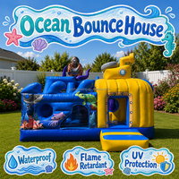Château gonflable commercial à thème océanique avec toboggans doubles, combo pour enfants, château gonflable sous-marin jaune avec souffleur