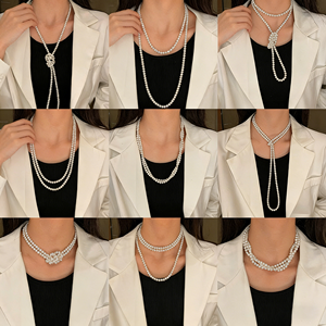 <span class=keywords><strong>Collana</strong></span> Lunga in Vetro Imitazione <span class=keywords><strong>Perla</strong></span> Grigio Argento, <span class=keywords><strong>Collana</strong></span> Multistrato a Più Livelli per Regalo - Product Image 1