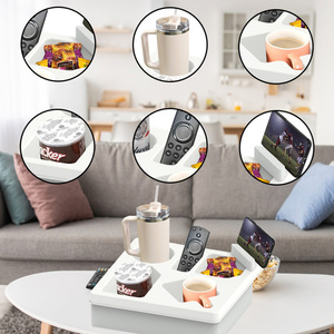 Waterproof Non-Slip Silicone Cup Holder Tray w/ Rotatable Phone Holder for Snacks Drinks Remote Sofa Bed <b>Car</b> Beach, Black/White - Product Image 5