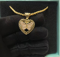 Collier en acier inoxydable plaqué or avec pendentif papillon diamant rose, design classique de dessin animé, pour femmes et hommes