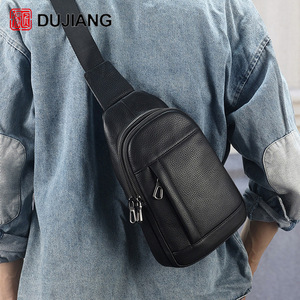 Dujiang Men's Genuine Leather Chest <b>Bag</b> Solid Color Crossbody <b>Bag</b> For Everyday Use Fall 2023 - Product Image 1