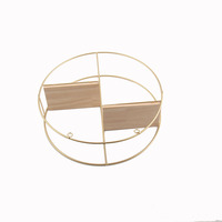 Étagère murale ronde en fil métallique avec plateau en bois