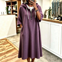 Robe pull à manches à capuche pour femmes, couleur unie, ample, confortable, robe tricotée décontractée, automne et hiver