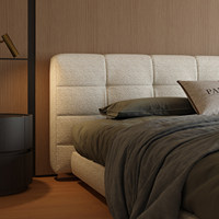 Lit double/plein format en tissu coton-lin avec cadre en pin de style italien minimaliste, lit en tissu design moderne de luxe léger, fabriqué en Chine CG009