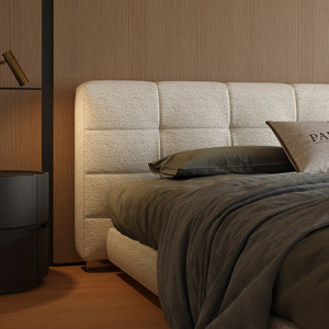 Cama Doble de Estilo Italiano Minimalista con Marco de Pino y Tela de Algodón y Lino, para Villa, Apartamento, Dormitorio Principal, Diseño Moderno y Lujoso CG009 - Product Image 3