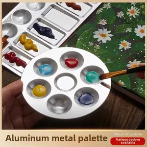1 pièce Plateau de peinture <span class=keywords><strong>aquarelle</strong></span> en métal à 10 trous, palette circulaire pour peinture, palette rectangulaire en aluminium, fournitures artistiques - Product Image 2