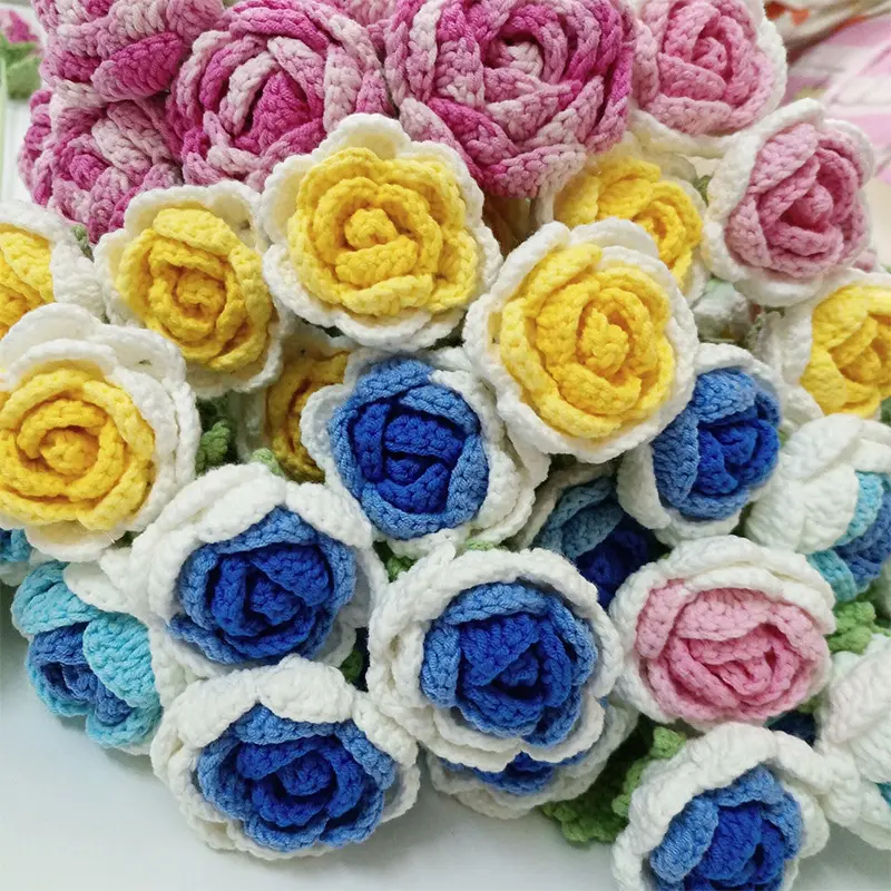 decoration wedding roses artificial flowers handmade knit crochet flower