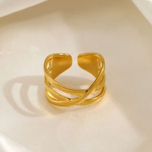 Minimalist Personalized Gold Silver Lines Cross <b>Ring</b> <b>Adjustable</b> Stainless Steel Jewelry for Women Dainty Trendy Engagement - Product Image 4
