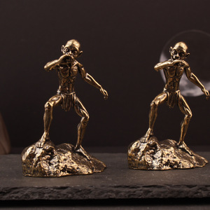 Elder Figure Art Sculpture Brass 2Pcs Tabletop Home <b>Decor</b> Study Bookshelf Desktop Ornament - Product Image 3