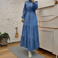 OPH 2023 robe longue formelle ample pour femmes respirant bleu couture revers avec volants taille unique-pour club ou journée
