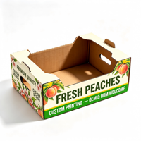 Caisse en carton ondulé personnalisée pour petites pêches fraîches, vertes et jaunes, avec poignée, empilable, pour fruits, prête pour l'agriculture (OEM/ODM)