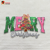 Nouveau personnalisé en gros arbre de noël grand paillettes paillettes broderie fer sur Patch patchs auto-adhésifs pour vêtements veste