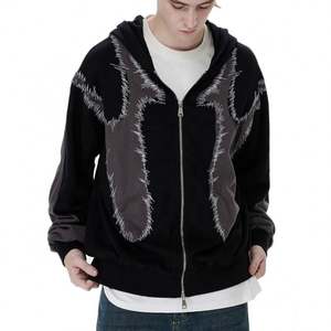 Personalizado 400 Gsm Zip up Sudadera con capucha para los hombres Bordado Diseñador Sudadera con capucha Cremallera - Product Image 1