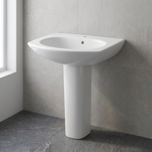 Best Quality Indian Vitreous China Hand Wash Pedestal Basin - Lavabo Sink From Vistaar Brand, Smiley Morning Sanitaire Product - Product Image 1