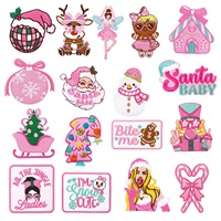 Parches Termoadhesivos Bordados de Navidad: Muñeco de Nieve, Papá Noel Rosa de Dibujos Animados, Ciervo y Bebé Papá Noel