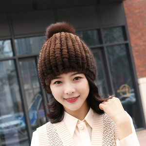 Bán Buôn <span class=keywords><strong>2025</strong></span> Mùa Đông Của Phụ Nữ Beanies Vòng Chồn Lông Xô Hat Lạnh Bằng Chứng Co Giãn Và Lông Thú Thật Hat - Product Image 1