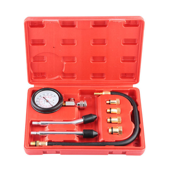 Gasoline Compression Tester Kit 8pc Petrol Engine Compression Tester Set 0-300 psi Pressure Gauge Set for Motorcycle and Cars
