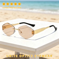 Dernières tendances de la mode, lunettes de soleil vintage carrées sans monture en métal, protection UV 400, luxe, coupe diamant, pour femmes