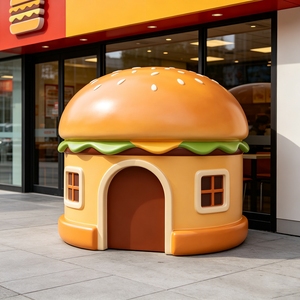 Sculpture géante F113 en PRV en forme de cabane à hamburgers, décor d'entrée de fast-food, statue emblématique en fibre de verre pour hamburgeriste - Product Image 1
