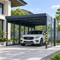 Abri de voiture modulaire préfabriqué portable en acier, alimenté à l'énergie solaire, avec volet roulant et rangement intégré
