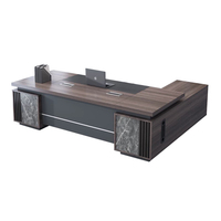 Bureau de direction moderne de luxe de grande taille, de couleur foncée, personnalisable, avec un grand plateau et un cabinet