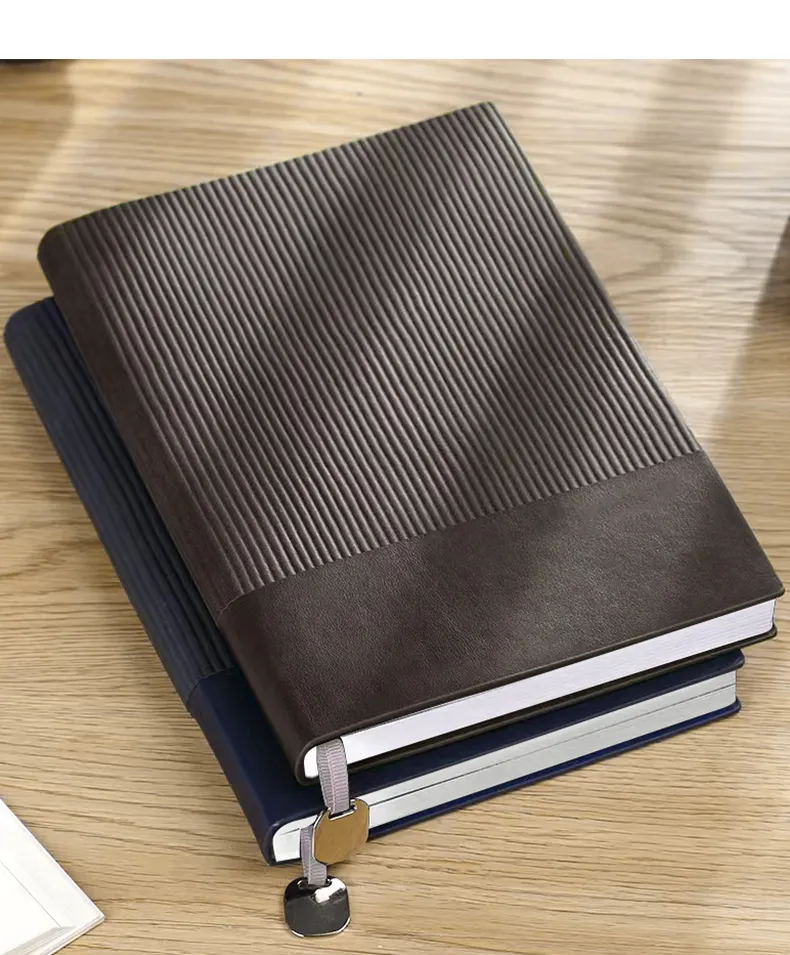 A5 PU Stripe Notebook Simple Meeting Record Book and Organizer Fabric Covered Business Office Agenda for Gifts