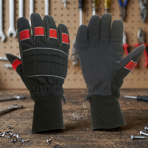 Fire Fighting Safety <b>Gloves</b> Leather Smooth Textured Anti-Slip <b>Knit</b> Wrist Abrasion Resistant Latex-Free 7 oz 14 Inch Safety Cuff - Product Image 2