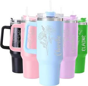 Nom gravé <span class=keywords><strong>personnalisé</strong></span> et fleur de naissance bouteille d'eau en acier inoxydable tasses de voyage mois de naissance gobelets à fleurs avec poignée et paille - Product Image 4