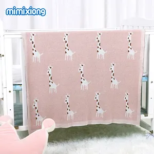 Mimixiong 100% 코튼 아기 니트 담요 귀여운 만화 기린 Bebes 침구 요람 커버 유아 퀼트 슈퍼 소프트