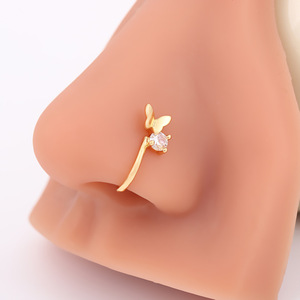 U Shaped <strong>Nose</strong> Stud Butterfly Design Shiny Zircon Gold Silver False <strong>Nose</strong> <strong>Piercing</strong> Women <strong>Cute</strong> Nostril Jewelry Non-perforated - Product Image 3