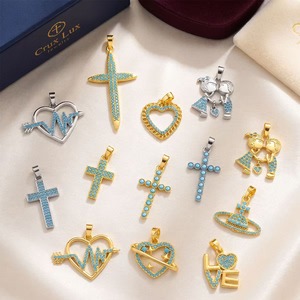Collier Pendentif Cœur Croix en Cuivre Plaqué Or Véritable, Design <span class=keywords><strong>Amour</strong></span> à Première Vue - Product Image 3