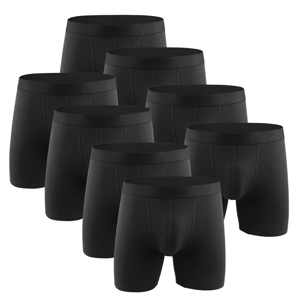 High quality cotton long leg boxershort custom black men's underwear boxers par hombr   8 Pack
