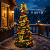 Arbre de Noël artificiel pré-éclairé Ownerparty de 6 pieds et 7 pieds avec ruban doré et poinsettia, lumières LED chaudes, décoration de Noël de luxe